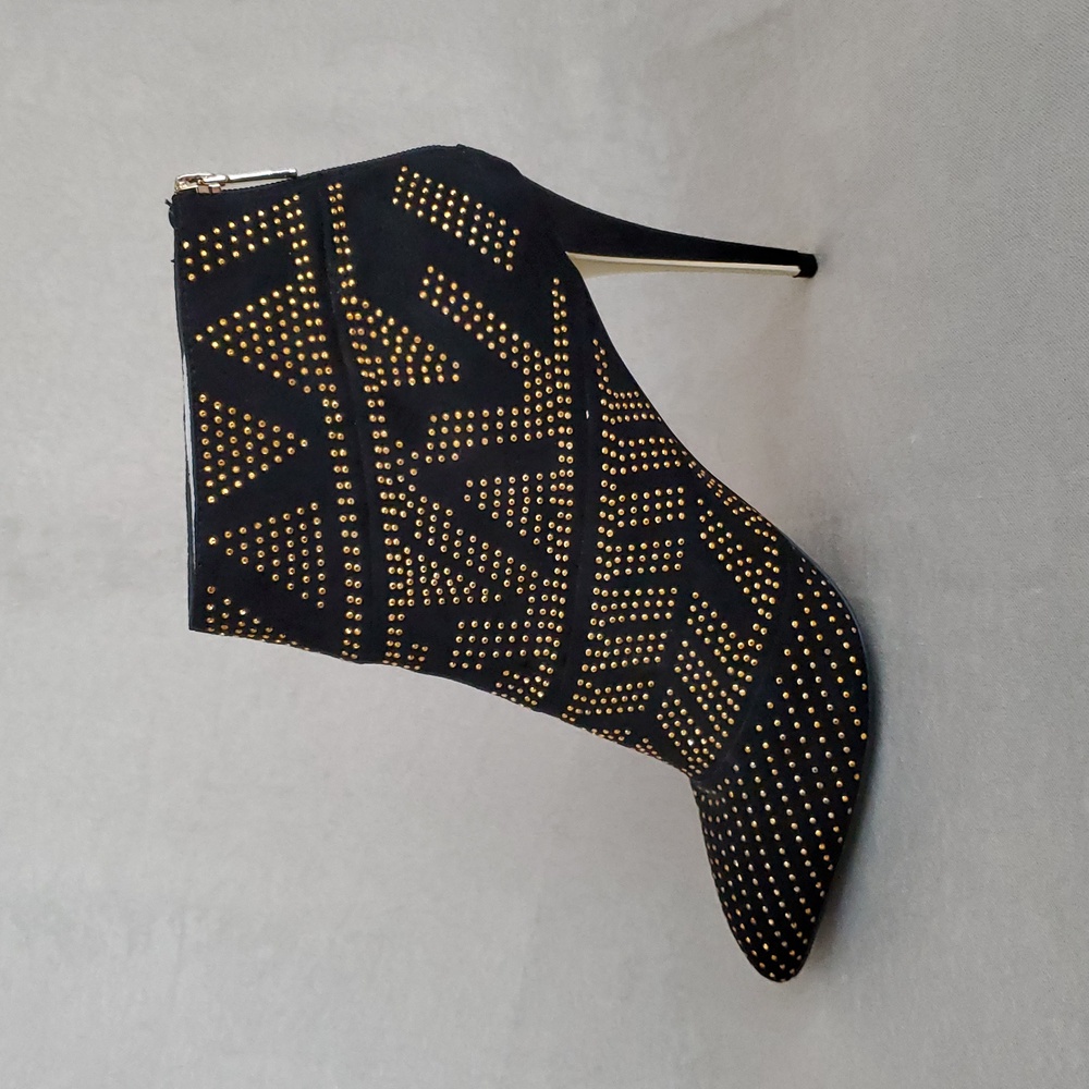 THALIA SODI Alejandra Black & Gold Studded Zip Up Stiletto Booties SIZE: 11M